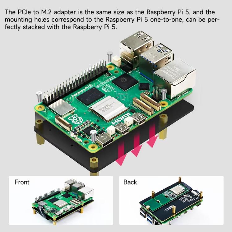 Yahboom PCIe To M.2 Adapter Expansion Board For Raspberry Pi 5 NVMe Expansion Board, Separate Board, Board + 256G SSD