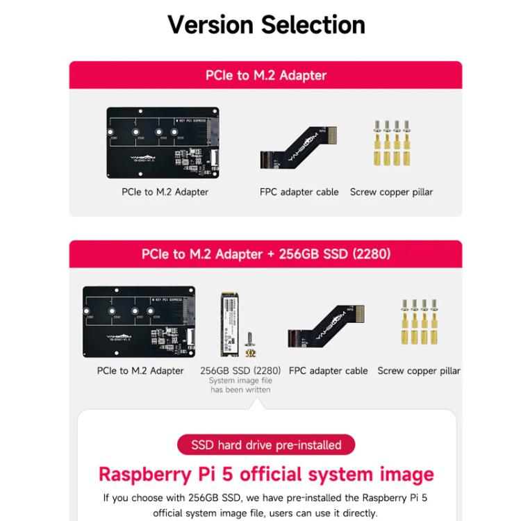 Yahboom PCIe To M.2 Adapter Expansion Board For Raspberry Pi 5 NVMe Expansion Board, Separate Board, Board + 256G SSD