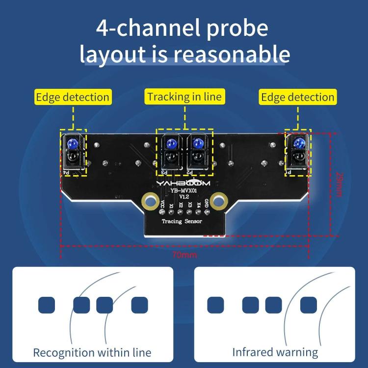 Yahboom 4 Channel Infrared Tracking Sensor Module For Smart Car Robot, Module, Module+ 6Pin Cable, With 6Pin Cable+16mm Copper Column, With 6Pin Cable+23mm Copper Column, Module+DuPont Cable, With DuPont Cable+16mm Copper Column                        ...