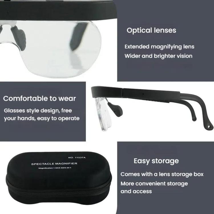 1.5/2.5/3.5X Eyeglass-style Magnifying Glass Head-mounted Magnifying Glass for Carving Repair Work, 11537A