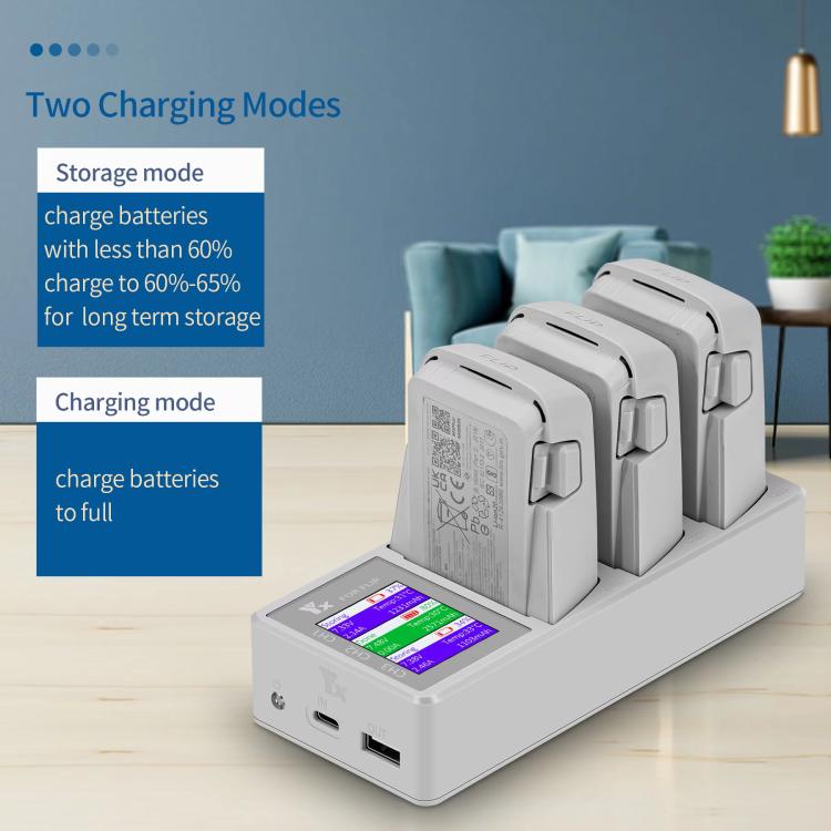 For DJI Flip Drone YX 3-Channel Battery Charger with Color LCD Screen Smart Charging Hub, 3-Channel Color Screen