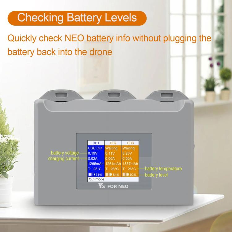 For DJI Neo Battery Charger YX 3-way Color Screen Charger Hub Charging Station, Neo 3-way Color Screen