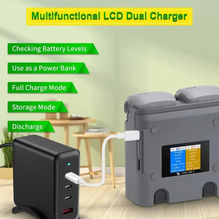 For DJI Air 3/Air 3S YX 2-Way Battery Charger Charging Butler With Color Screen Drone Accessories, 2-Way Color Screen