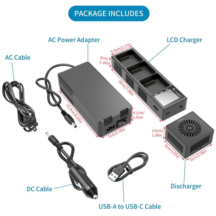 For DJI Mavic 3 Pro / Mavic 3 YX Battery Charger Discharger Hub 3-in-1 Smart Charging Station With Color Screen, US Plug, AU Plug, EU Plug, UK Plug