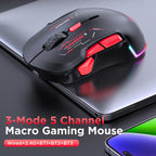 MKESPN W12 Tri-Mode 5-Channel Gaming Mouse 10-Key 10000 DPI Ambidextrous Design RGB Macro Mouse, W12 Blue, W12 Red