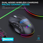 MKESPN W10 Tri-Mode Wireless Gaming Mouse 2400DPI with 9 Programmable Buttons, RGB Lighting, Type-C Rechargeable, W10