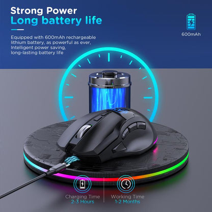 MKESPN W10 Tri-Mode Wireless Gaming Mouse 2400DPI with 9 Programmable Buttons, RGB Lighting, Type-C Rechargeable, W10