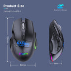 MKESPN W10 Tri-Mode Wireless Gaming Mouse 2400DPI with 9 Programmable Buttons, RGB Lighting, Type-C Rechargeable, W10