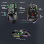 MKESPN X13 RGB Full Speed Wired Gaming Mouse 12400 DPI 10-Key Dual Scroll Wheel Swing Macro Programmable Mouse, X13