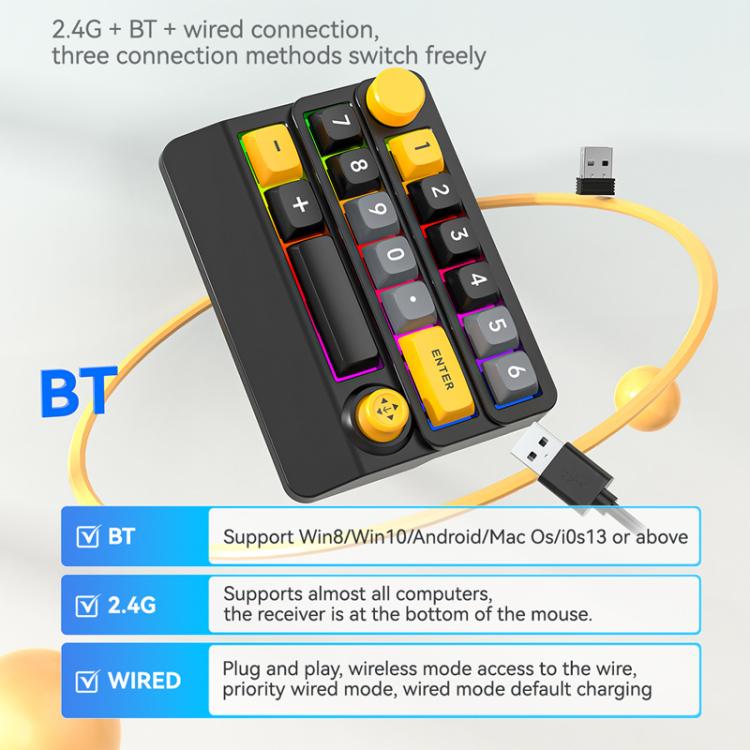 15-Key Wireless Tri-Mode Mechanical Gaming Keyboard Hot-Swappable, RGB Backlit, Macro Programmable, W909 Black Red, W909 White, W909 Black Yellow
