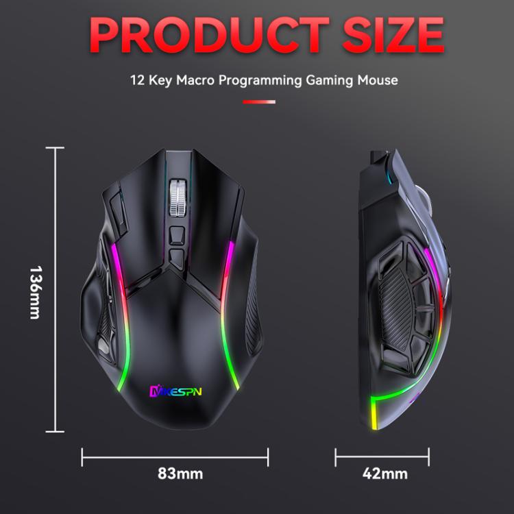 MKESPN W605 Triple-Mode 24000 DPI 12-key Wireless Gaming Mouse Macro Customization, W605