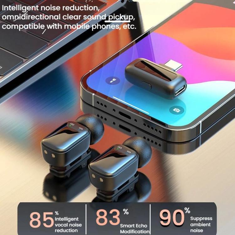 Dual Microphone Mini Wireless Finger Clip Microphone Mobile Phone Live Noise Reduction Bluetooth Microphone, Type-C, 8 Pin