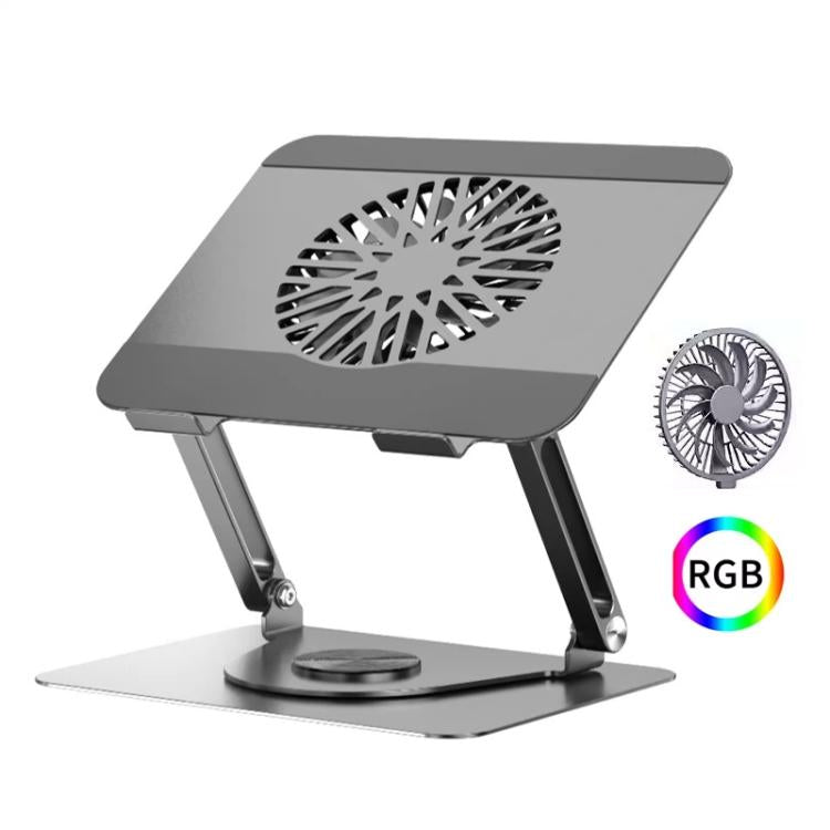 360 Rotating Laptop Stand Foldable Metal Desk Holder For 17.3 Inch Laptops Tablets, Standard Gray, Standard Silver, With Magnetic Cooling Fan Gray, With Magnetic Cooling Fan Silver, With RGB Cooling Fan Gray, With RGB Cooling Fan Silver
