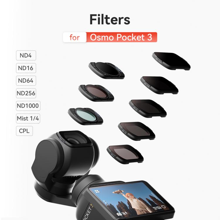 For DJI Osmo Pocket 3 aMagisn Adjustable Magnetic Filter Camera Lens Filters, CPL, ND 1 To 5 Gear, ND 6 To 10 Gear, Mist 1/4, ND4/16/64/256, ND1000