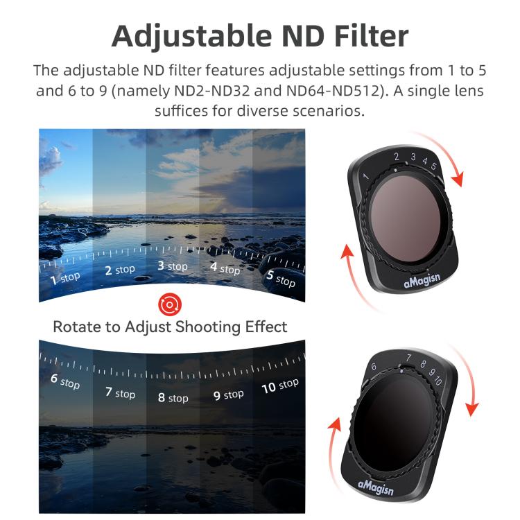 For DJI Osmo Pocket 3 aMagisn Adjustable Magnetic Filter Camera Lens Filters, CPL, ND 1 To 5 Gear, ND 6 To 10 Gear, Mist 1/4, ND4/16/64/256, ND1000