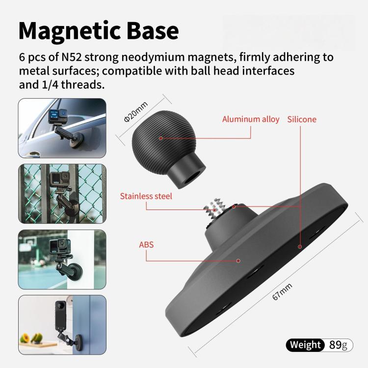 aMagisn Metal Arm Clamp Magnetic Base with 1/4-inch Ball Head For Insta360, DJI, GoPro Cameras, Magnetic Base