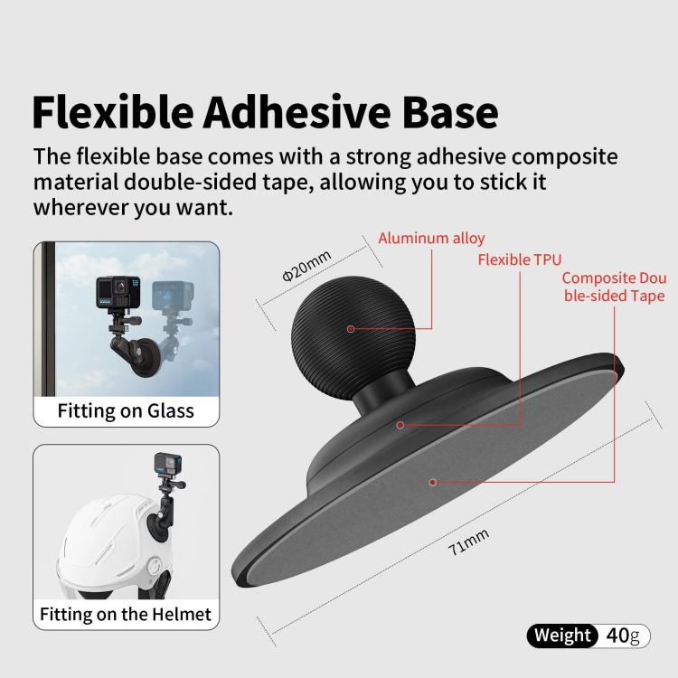 aMagisn Metal Arm Clamp Mount Adhesive Base with 1/4-inch Joint Ball For Insta360, DJI, GoPro Cameras, Adhesive Base