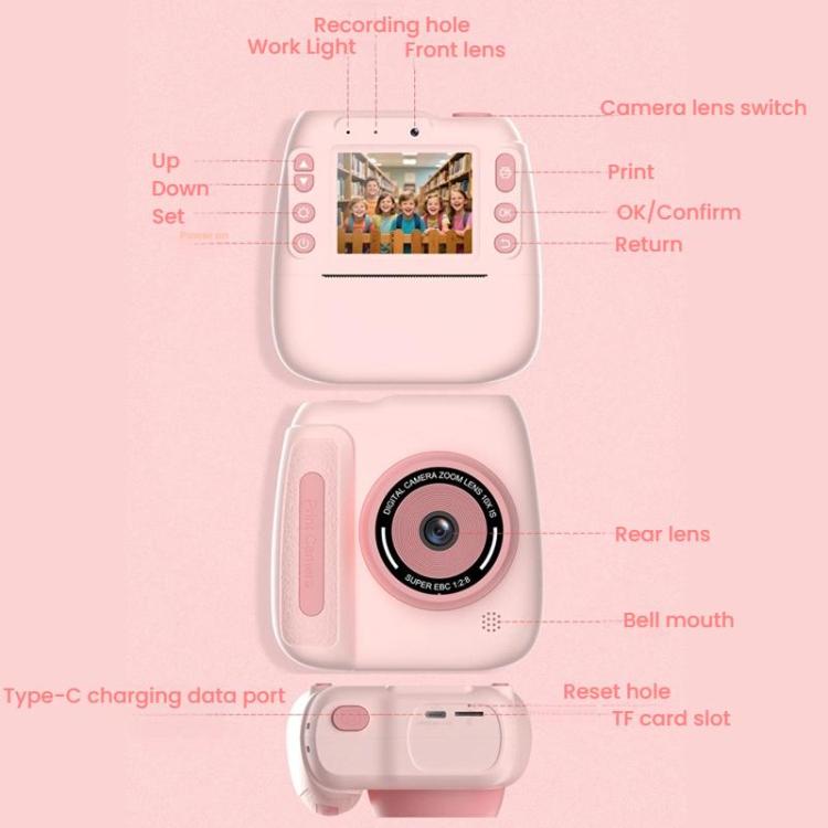 Children Instant Print Digital Camera Dual Front Rear Cameras HD Mini Camera