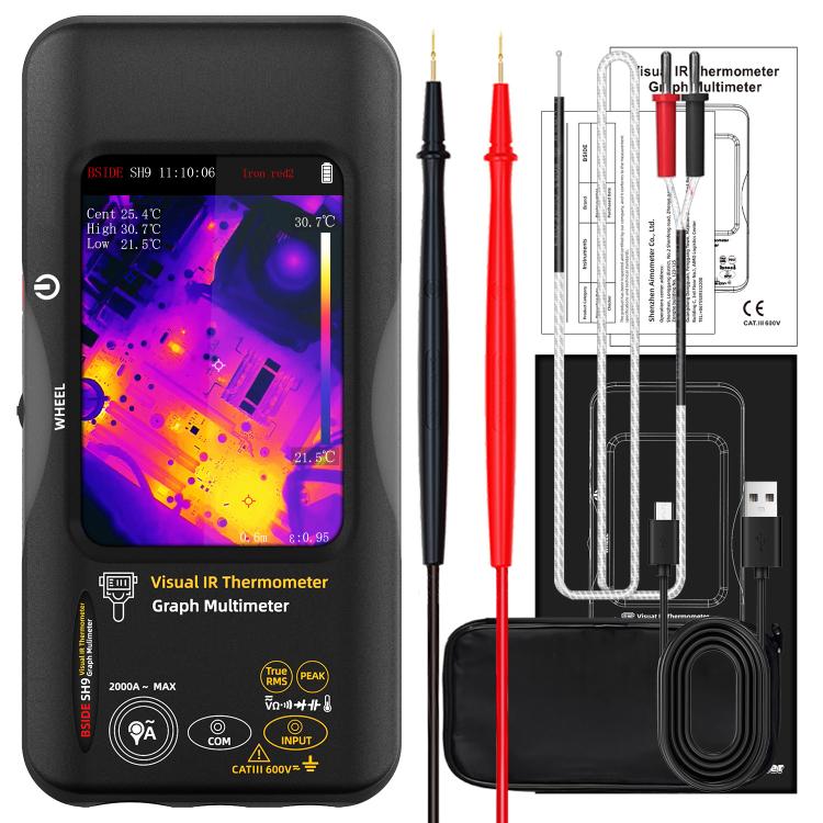 BSIDE SH9 Infrared Thermal Imaging Multimeter Touchscreen High-Definition Thermal Imaging Thermometer Electrical Floor Heating Inspection, Standard, Standard+Flexible Coil, Standard+Macro Lens, Standard+Macro Lens+Flexible Coil