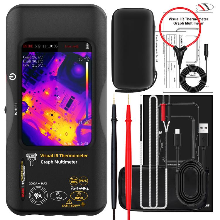 BSIDE SH9 Infrared Thermal Imaging Multimeter Touchscreen High-Definition Thermal Imaging Thermometer Electrical Floor Heating Inspection, Standard, Standard+Flexible Coil, Standard+Macro Lens, Standard+Macro Lens+Flexible Coil