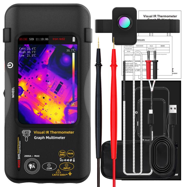 BSIDE SH9 Infrared Thermal Imaging Multimeter Touchscreen High-Definition Thermal Imaging Thermometer Electrical Floor Heating Inspection, Standard, Standard+Flexible Coil, Standard+Macro Lens, Standard+Macro Lens+Flexible Coil