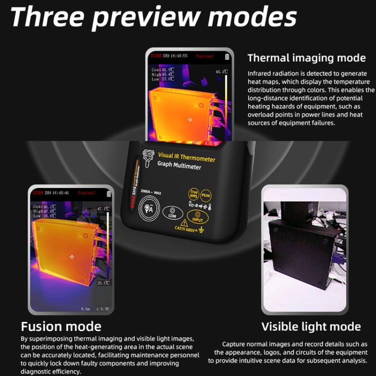 BSIDE SH9 Infrared Thermal Imaging Multimeter Touchscreen High-Definition Thermal Imaging Thermometer Electrical Floor Heating Inspection, Standard, Standard+Flexible Coil, Standard+Macro Lens, Standard+Macro Lens+Flexible Coil