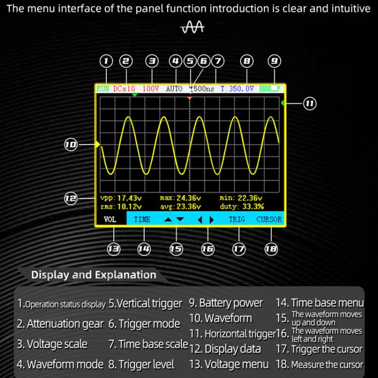 Miniature Oscilloscope Signal Generator Rechargeable Handheld Color Screen 50MHz Oscilloscope, OT4