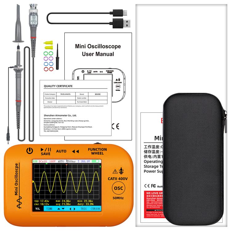 Miniature Oscilloscope Signal Generator Rechargeable Handheld Color Screen 50MHz Oscilloscope, OT4
