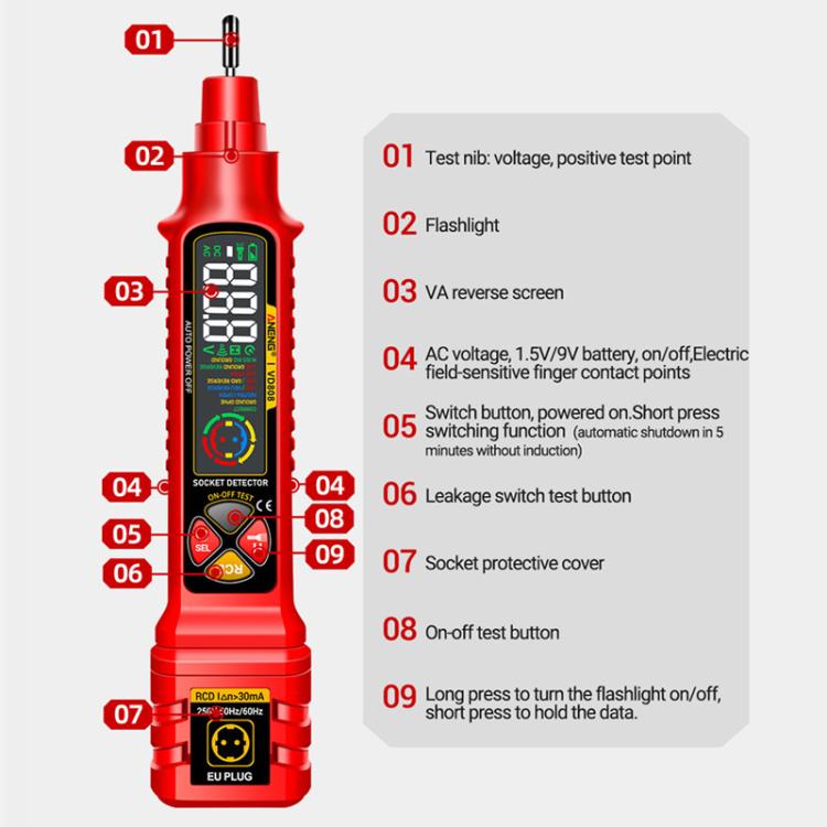 ANENG Multi-Function Power Socket Digital Phase Meter