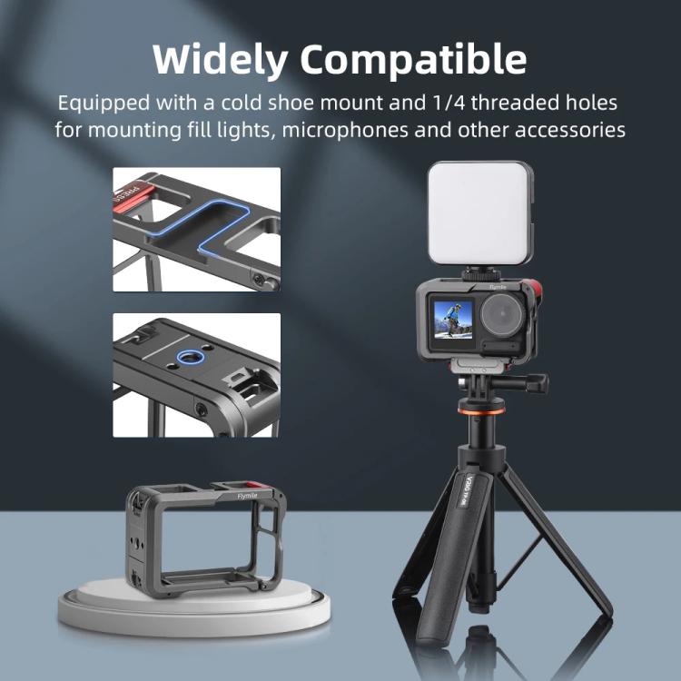 For DJI Action 5 Pro/Action 4/Action 3 Flymile Aluminum Alloy Camera Cage Protective Metal Frame, AC4003 Cage