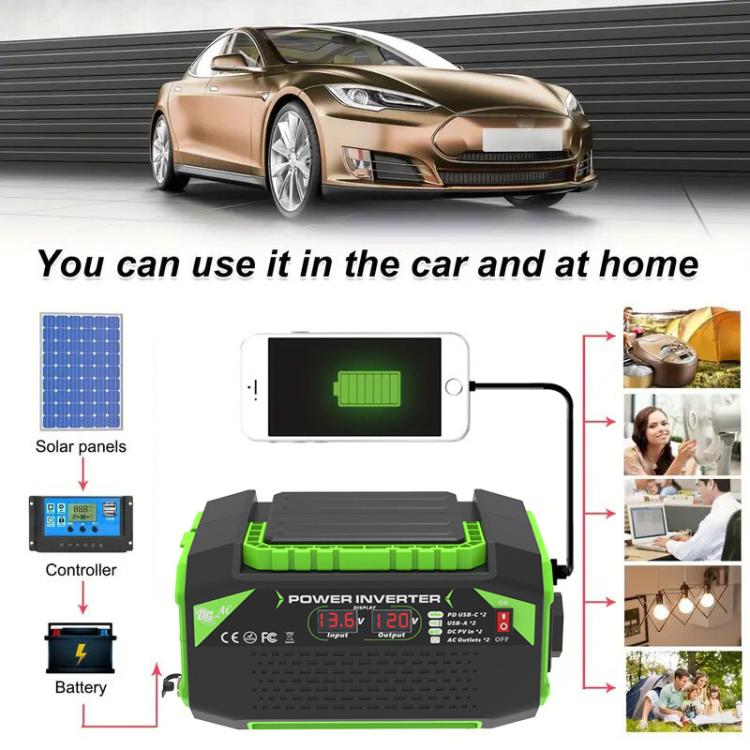 Gurxun Car Pure Sine Wave Inverter Dual AC Sockets + 2 USB + 2 Type-C Ports Outdoor Car Power Converter, 300W EU Plug, 500W EU Plug, 300W US Plug, 500W US Plug, 300W Brazil Plug 12V To 110V, 300W Brazil Plug 12V To 220V, 500W Brazil Plug 12V To 110V   ...