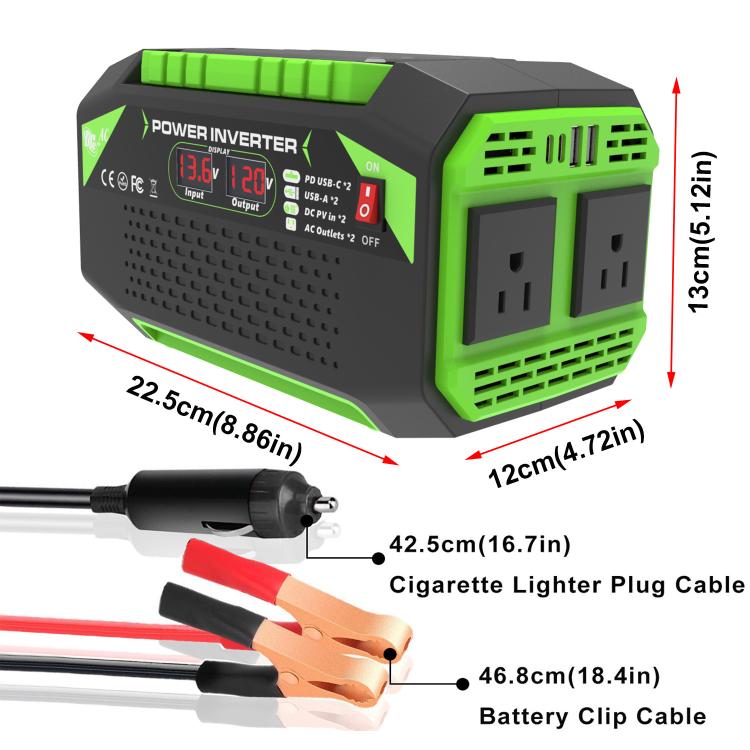 Gurxun Car Pure Sine Wave Inverter Dual AC Sockets + 2 USB + 2 Type-C Ports Outdoor Car Power Converter, 300W EU Plug, 500W EU Plug, 300W US Plug, 500W US Plug, 300W Brazil Plug 12V To 110V, 300W Brazil Plug 12V To 220V, 500W Brazil Plug 12V To 110V   ...
