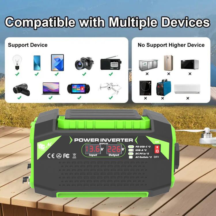 Gurxun Car Pure Sine Wave Inverter Dual AC Sockets + 2 USB + 2 Type-C Ports Outdoor Car Power Converter, 300W EU Plug, 500W EU Plug, 300W US Plug, 500W US Plug, 300W Brazil Plug 12V To 110V, 300W Brazil Plug 12V To 220V, 500W Brazil Plug 12V To 110V   ...