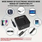 Gurxun 12/24V To 110/220V Multi-Function Car Fast Charger With 4 USB+Type-C+Universal Socket