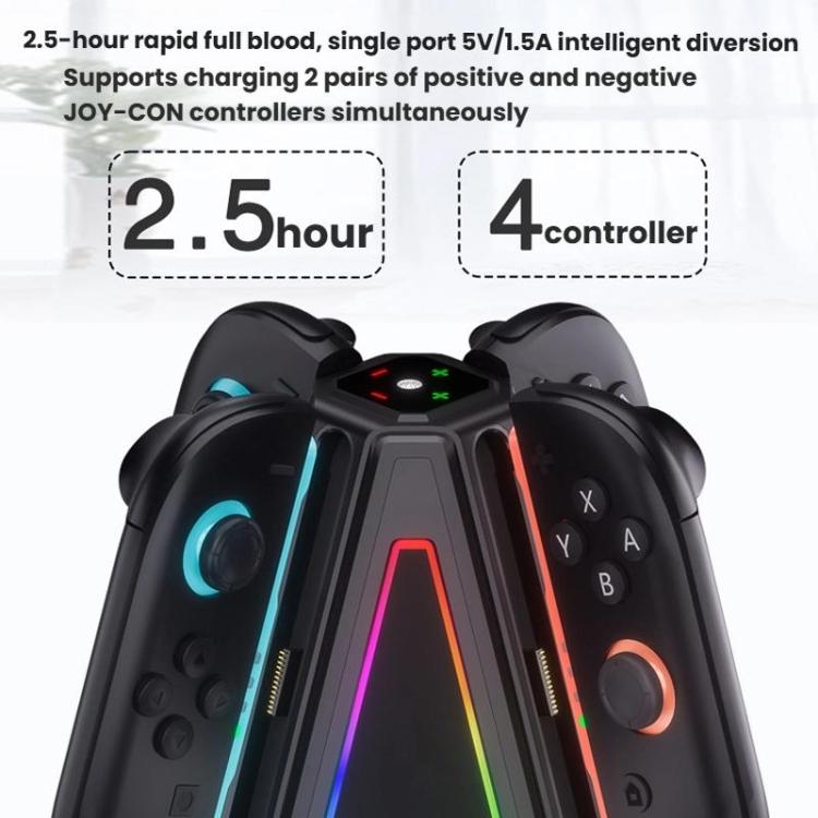 For Nintendo Switch 2 Joy-Con Controllers 4 In 1 Triangular Charging Base With RGB Light, S219