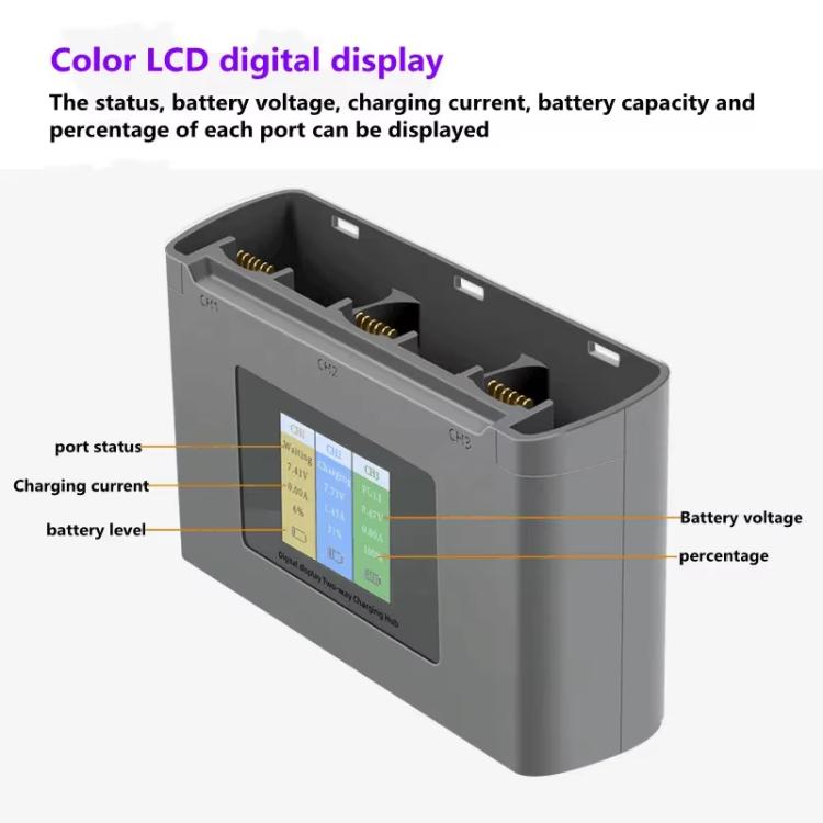 For DJI Mini 2 SE/Mini 2/Mini 4K YX 3-way Battery Charging Hub With Color Screen, Color Screen Charging Hub