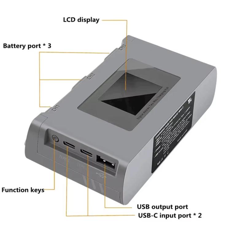 For DJI Mini 2 SE/Mini 2/Mini 4K YX 3-way Battery Charging Hub With Color Screen, Color Screen Charging Hub