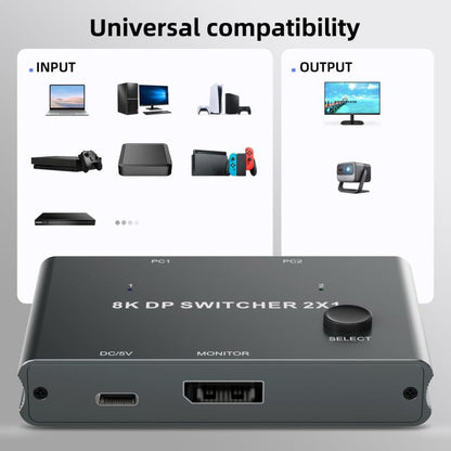 DisplayPort Switch 8K 30Hz HD Splitter For Computer Screen, DP201 2 In 1 Out, DP301 3 In 1 Out