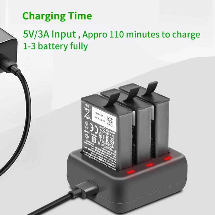 For DJI Osmo Action 4/Action 3 YX 3-Slot Battery Charger Hub Compact Charging Station, 5V 3A Tri-Slot Batteries Charger
