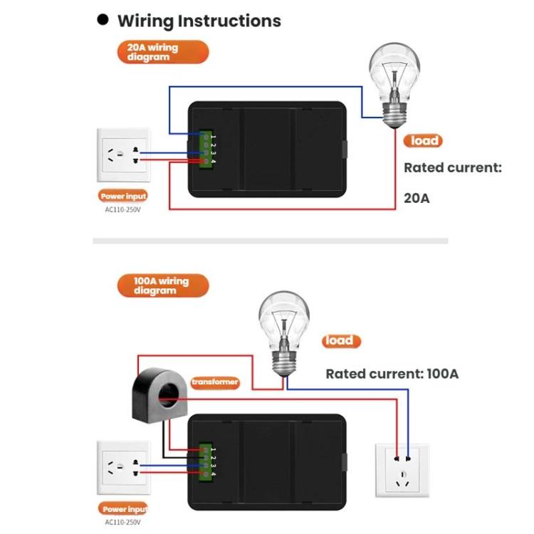 Multifunctional Electric Meter AC Digital Voltage Frequency Monitor, AC 20A 4400W, AC 100A 22000W With Transformer