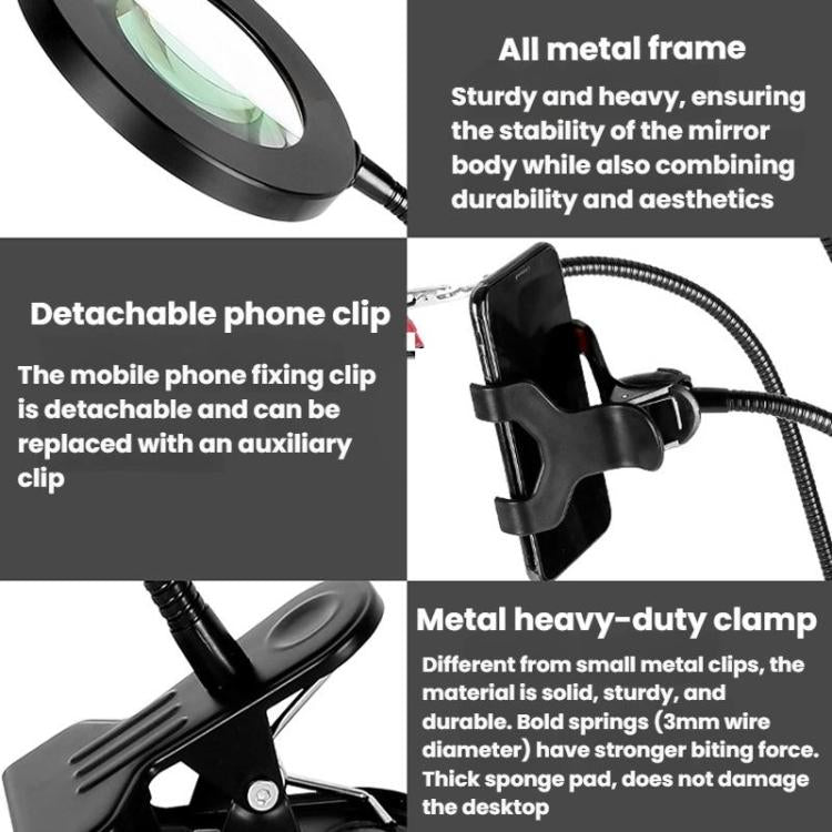 10X 72LEDs Optical Magnifying Glass Hose Type Mobile Phone Holder, 10X