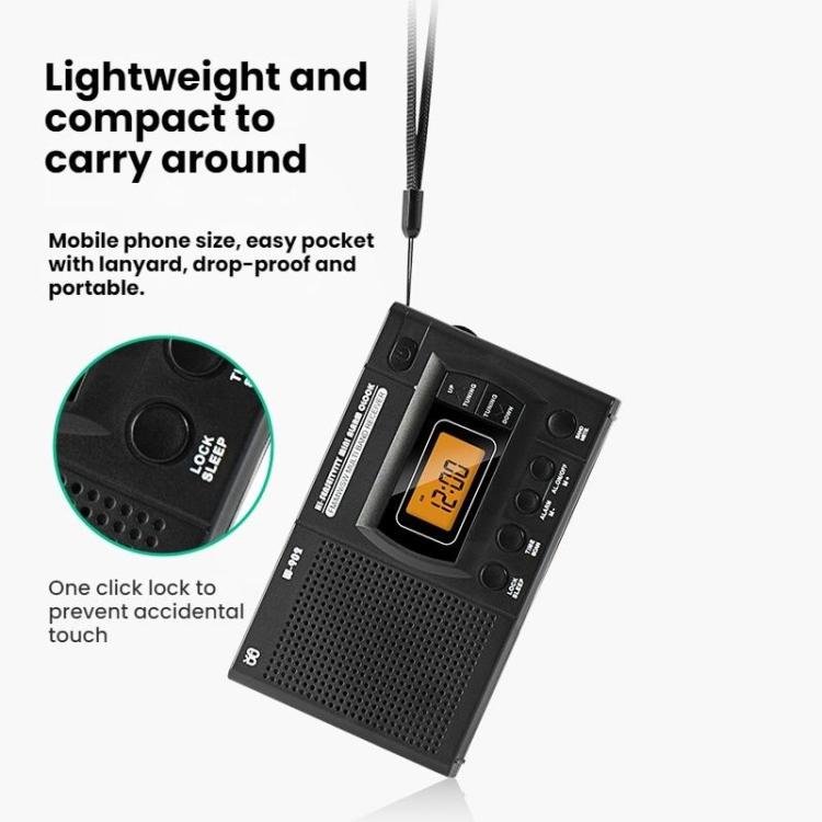 FM/AM/SW Full-Band Portable Clock LCD Clock Control Radio Player, For EU, For US