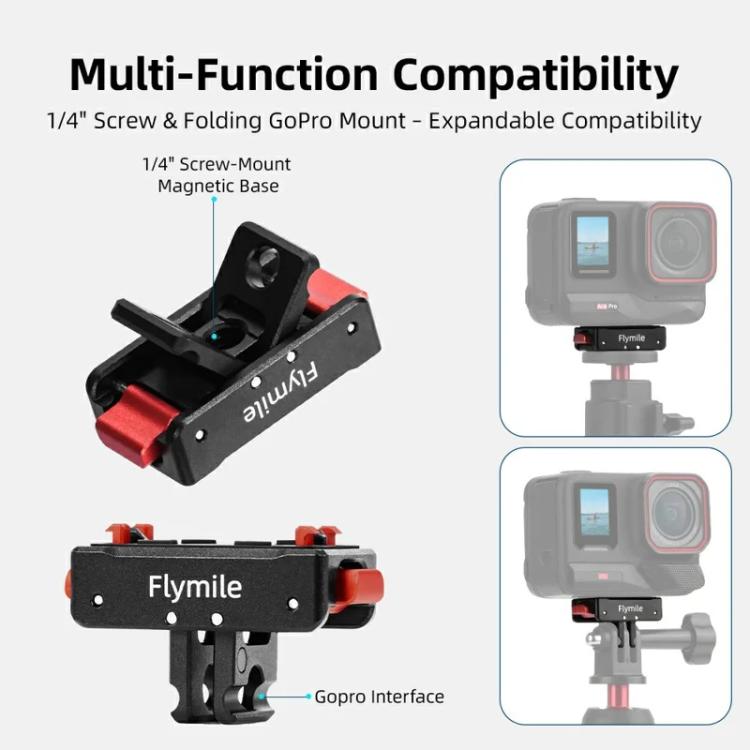 Flymile Magnetic Quick-Release Base 1/4 Inch Thread Foldable Extension Kit for Insta360 Ace Pro 2/Ace Pro/Ace/X5/X4/X3/X2, 1/4 Inch Thread Foldable Kit
