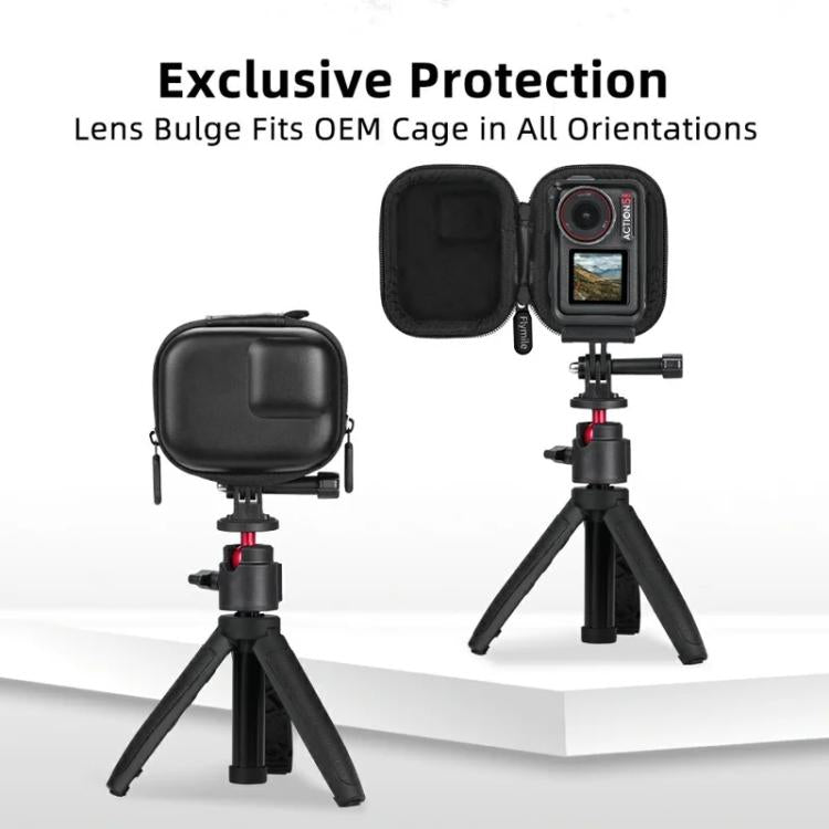Flymile PU Mini Camera Case with Carabiner For Caged DJI Action 3/4/5 Pro/Insta360 Ace Pro 2/1/GoPro