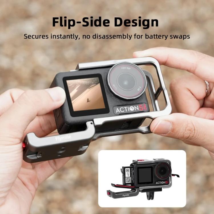 For DJI Osmo Action 5 Pro/4/3 Flymile Metal Protective Cage with Cold Shoe Mount, AC5011 Cage
