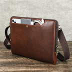 CONTACTS FAMILY 14.2 Inch Crazy Horse Leather Messenger Bag Vintage Crossbody Laptop Briefcase, For Macbook Pro 14.2 Inch