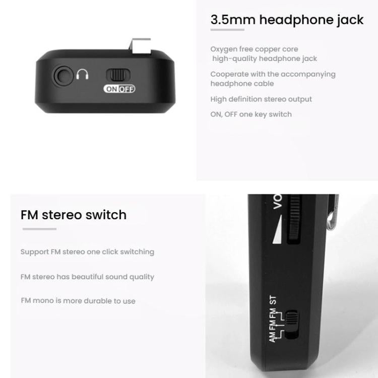 INDIN SH05 Mini Stereo AM/FM Radio With Earphone & Stainless Steel Clip, SH05