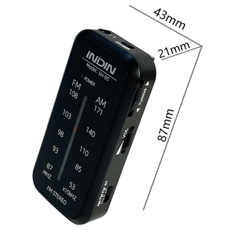 INDIN SH05 Mini Stereo AM/FM Radio With Earphone & Stainless Steel Clip, SH05