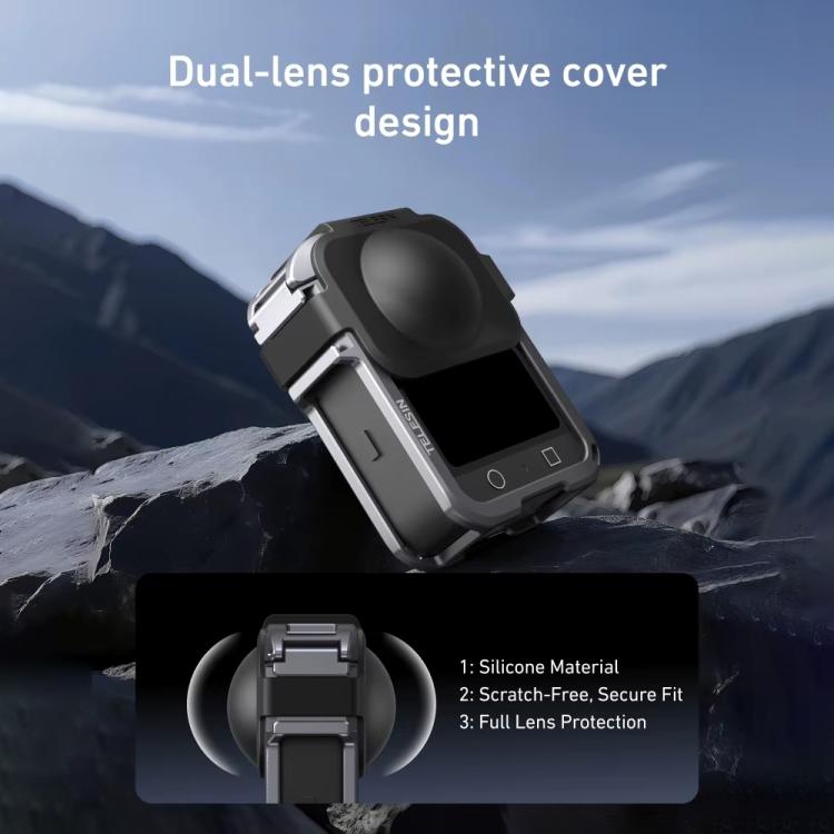 For DJI Osmo 360 TELESIN Aluminum Alloy Protective Cage Expansion Frame with Lens Cover, Aluminum Alloy Cage
