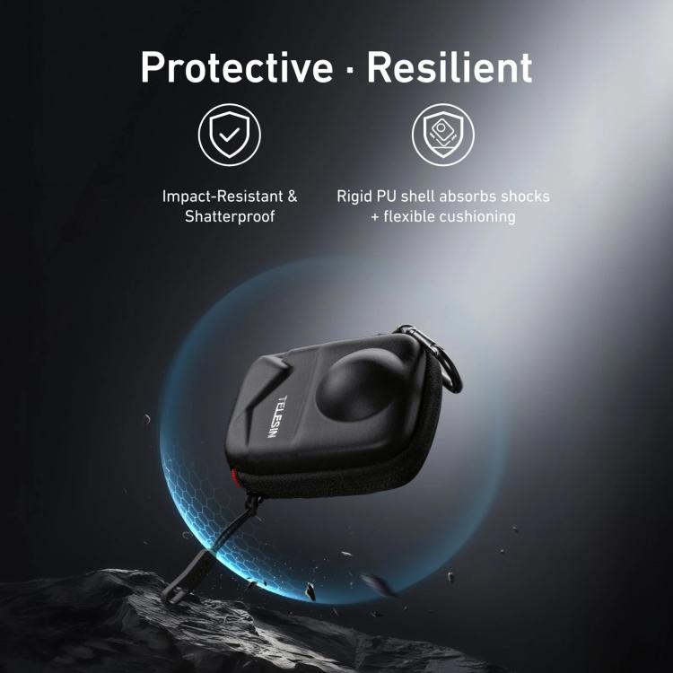 PU Carrying Case for DJI Osmo 360 Camera Protective Pouch with Carabiner Clip, TELESIN Full-Coverage, TELESIN Open Bottom